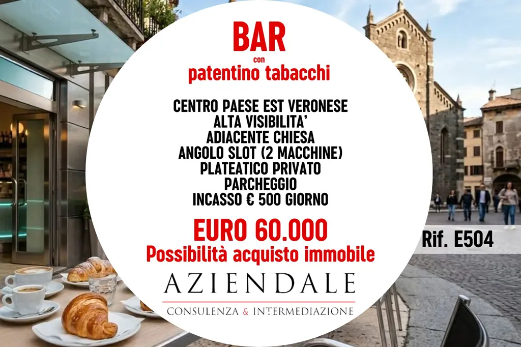 Bar con patentino tabacchi & slot – centro paese Est Veronese